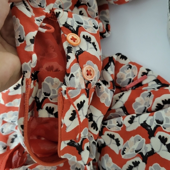 Tory Burch Orange Poppy Floral Print Silk Maximalist Long Sleeve Tunic Dress - Picture 10 of 15